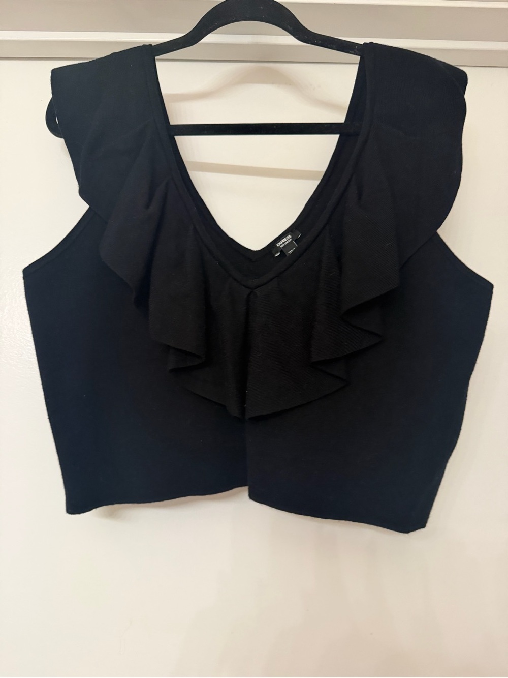 Express Women’s Black Ruffle V-Neck Top